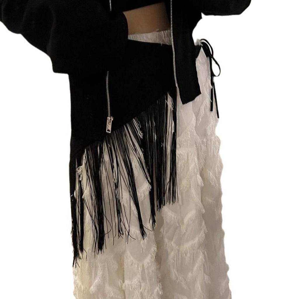 Yuppie Fringe Waistband for Women Elegant Hip Scarf Belt with Tie Black Yuppie Fringe Girdle Belt Stylish Accessory