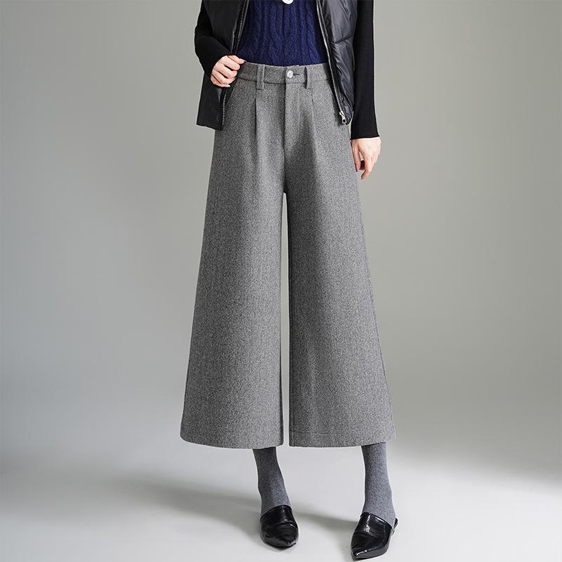 

Woolen High-Waisted Wide-Leg Cropped Women s Pants - New Autumn/Winter 2026 Slimming Casual Thick Straight-Leg Design S for 80-93 lbs (Fabric Upgrade)