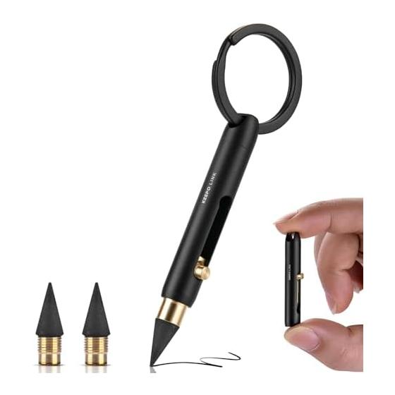 KEEPO LINK Keychain Mini Reusable Titanium Mechanical Pencil (2 Refills Included) | EDC, Office, Outdoor, School Supplies OLP01 (Black)