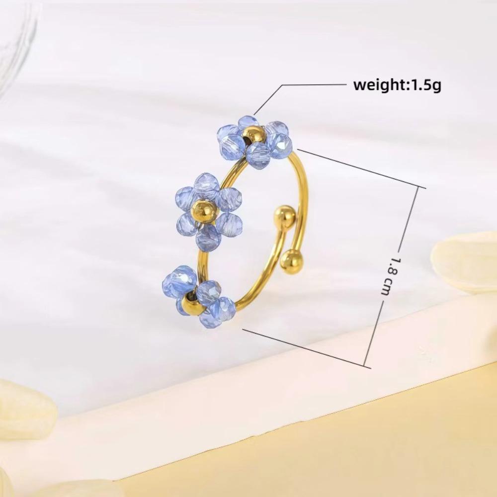 Colorful Flowers Open Ring Stainless Steel Finger Jewelry Fashion Flower Ring  For Women Girls