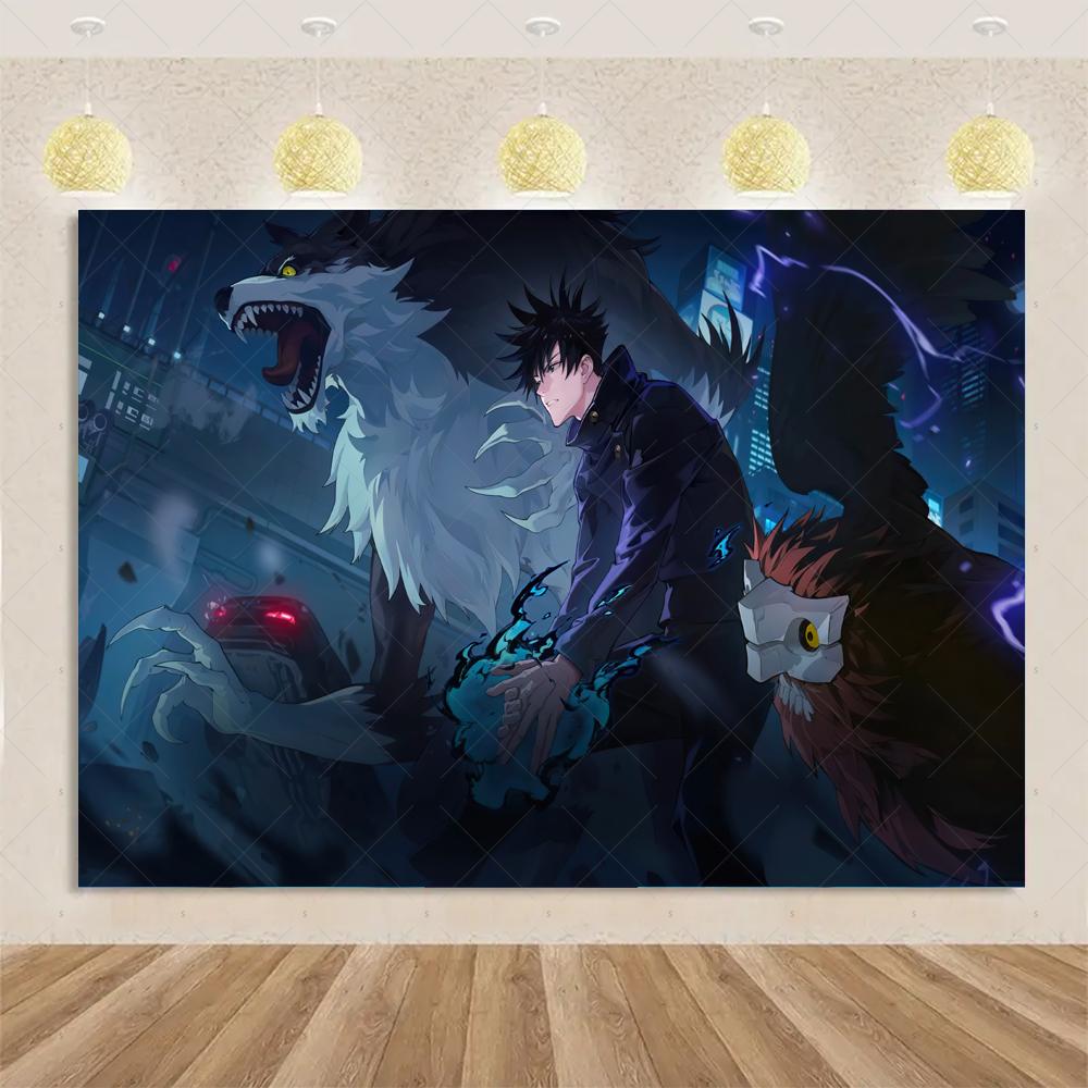 Jujutsu Kaisen themed birthday party decorations, Gojo Satoru anime character backdrop, children's poster4561