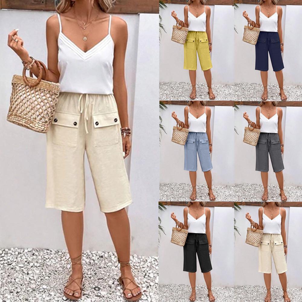 

Women s Solid Color Drawstring Pocket Capri Pants Large