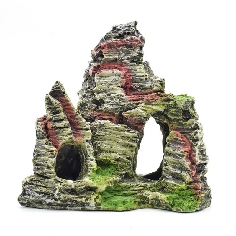 1x Resin Aquarium Rockery Ornament Mountain Cave Stone View Fish Tank Decoration Random