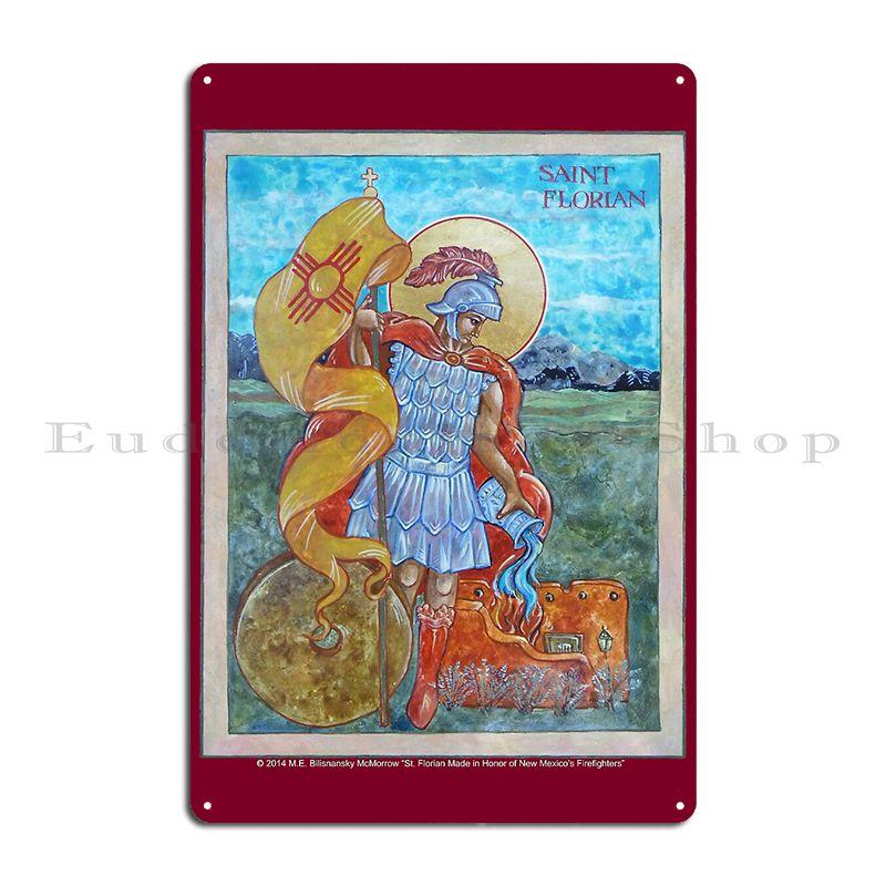 St Florian Icon Patron Saint Of Firefighters Saint Lawrence Archangel Michael Metal Wall Mural Garage Create Tin Sign Poster