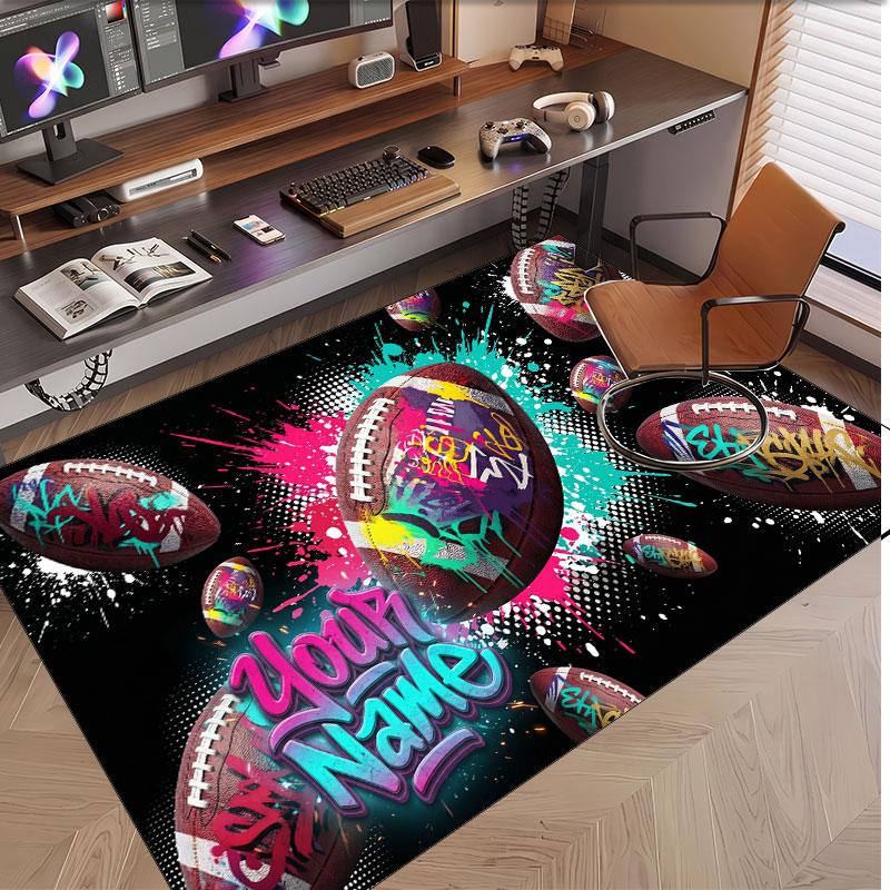 American Football Theme Soft Crystal Velvet Rug Custom Name & Text Print Non Slip Floor Rug for Bedroom Living Room