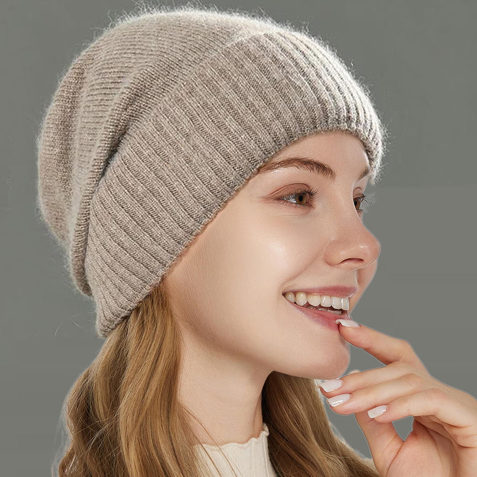 

Women s Winter Hat 100% Pure Wool Knitted Satin Line 2 Layer Soft Warm Sleep Cover Beanies Elastic Fashion Slouchy SKi Cap Men верблюд