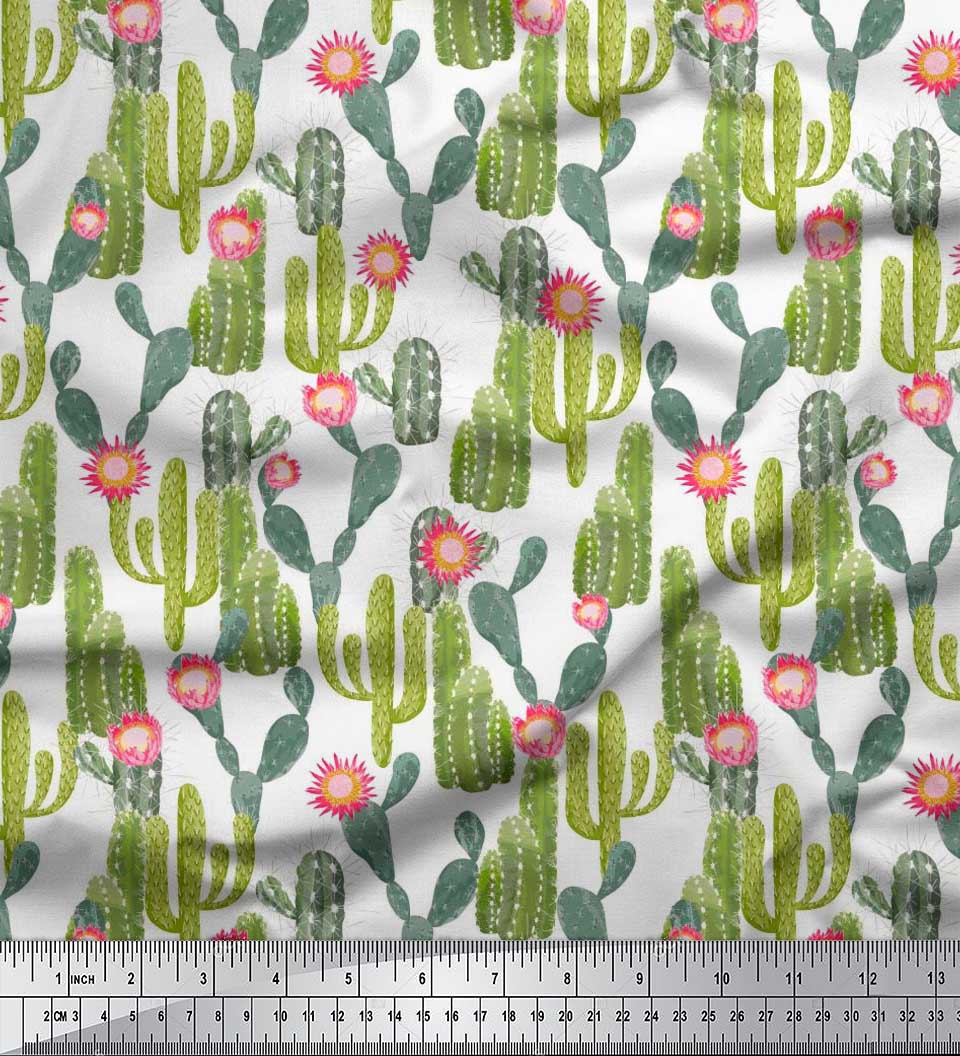 

Японська креп-атласна тканина Soimoi Protea Flower & Cactus Tree Decor Fabric Printed meter 42 Inch 42 Inch Wide - Poly Crepe білий