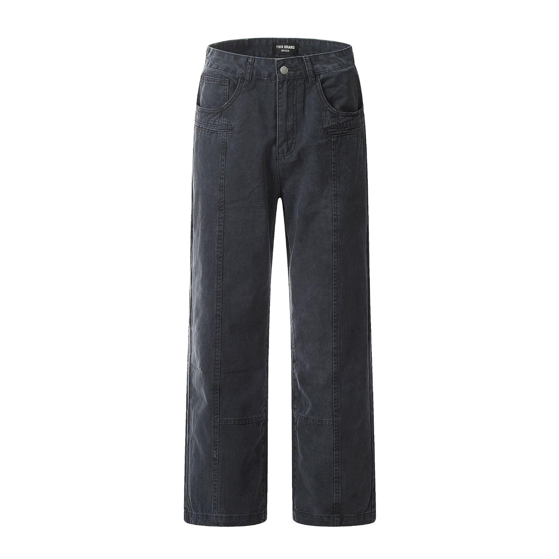 

Retro Washed Unisex High Street Jeans: Trendy Loose Straight Casual Pants Extra Large серый