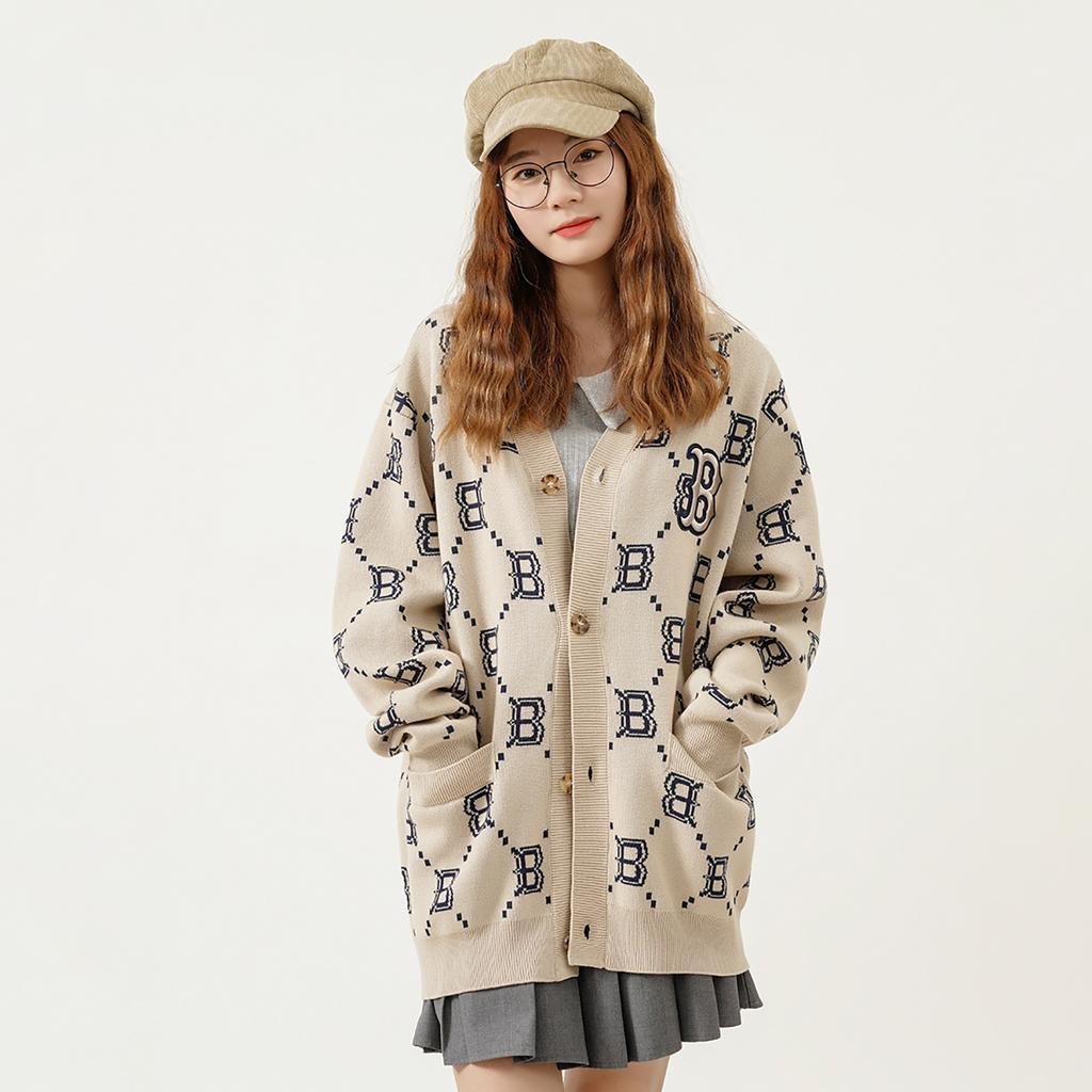 New MLB Base Logo Knitwear Unisex Beige 3AKCM0221-43BGS