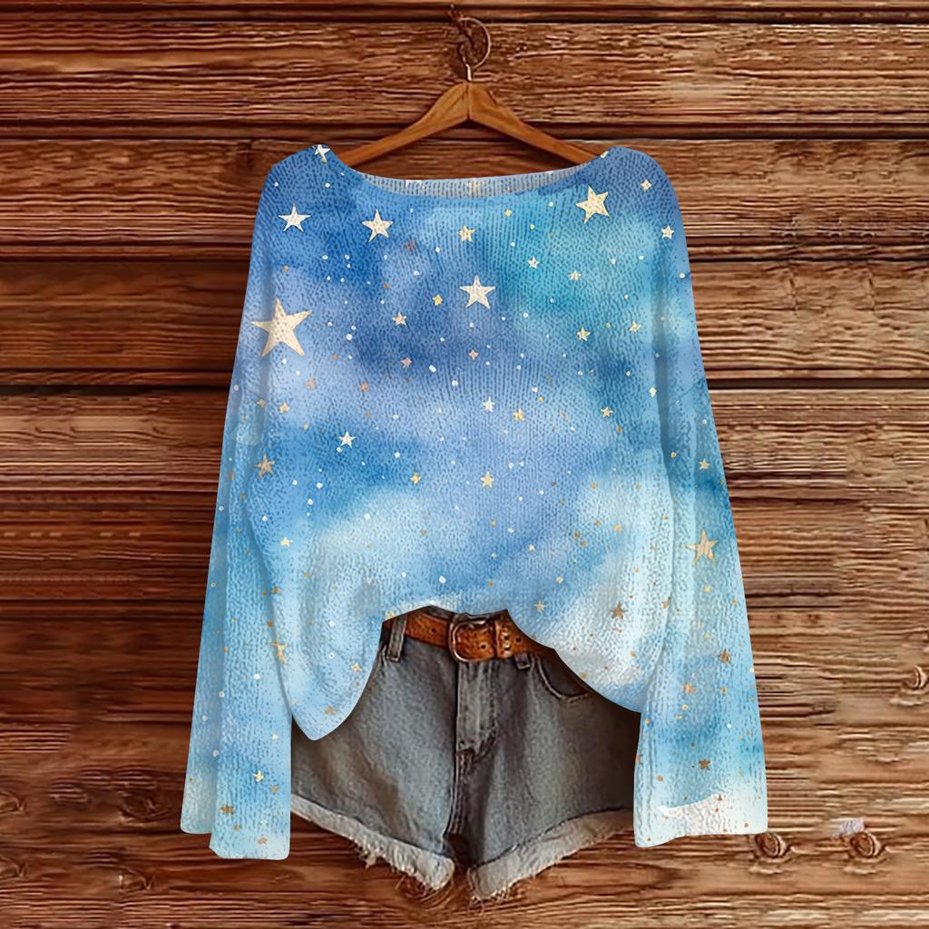 Ladies' Fashionable Casual Long Sleeved Christmas Printed Round Neck Knitted Yarn