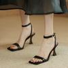 Sandals Women's 2025 New Summer Korean Version French Black Rear Empty Square Head One-word Buckle Strap High Heels Women's Stiletto