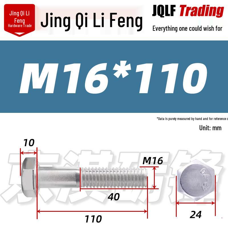 201 Stainless Steel Hex Head Bolt, Half Thread, M6-M30 Threaded Rod