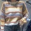 Autumn and winter new gradual change crew neck knitted sweater fashion top design sense lazy wind loose pullover sweater women