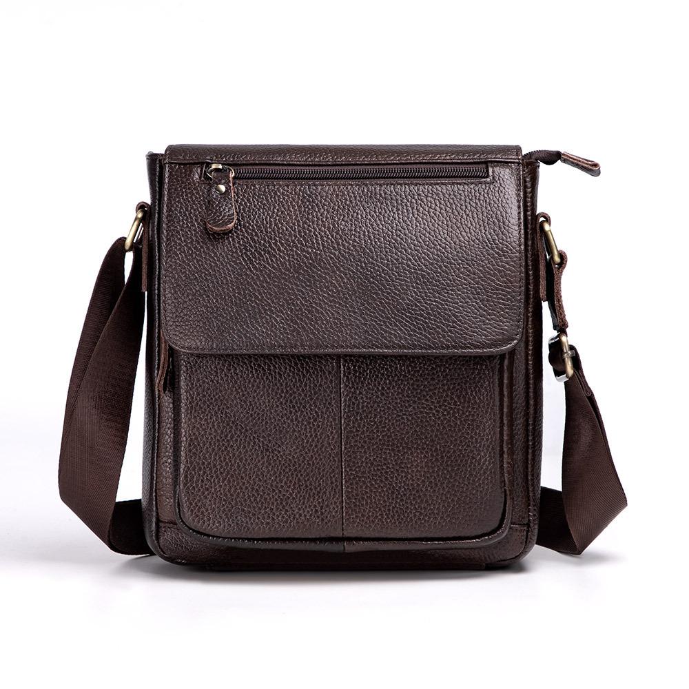 

Retro Genuine Leather Men s Crossbody Bag, Top Layer Cowhide Single Leather Bag, Lid Style Men s Bag темно-коричневого кольору