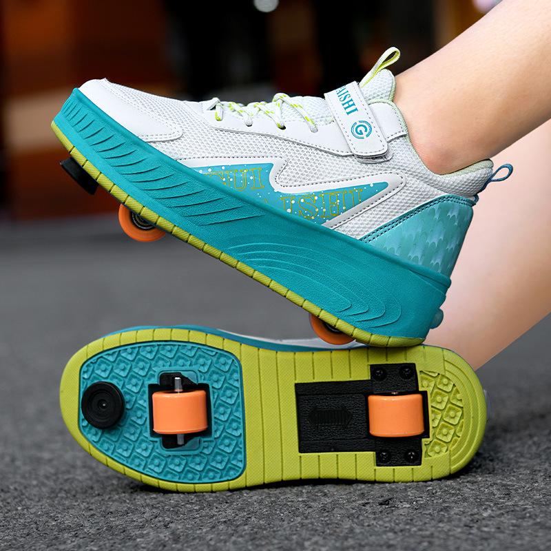 

Новые улучшенные детские кроссовки с тормозами и четырехколесными роликовыми коньками 42