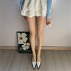 Women's Sparkling Rhinestones Fishnet Tights High Waist Stockings Solid Color Glittering Jeweled Mesh Pantyhose Leggings