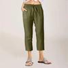 Women's Summer Casual Linen Pants Elastic Waist Loose Straight Nine-Point Pants Beach Pants With Pockets