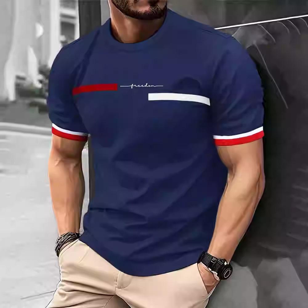 26. New Popular Casual and Comfortable Short-sleeve T-shirt, 3D Printing Technology, Suitable for Layering and Outerwear, Loose Striped Short-sleeve 