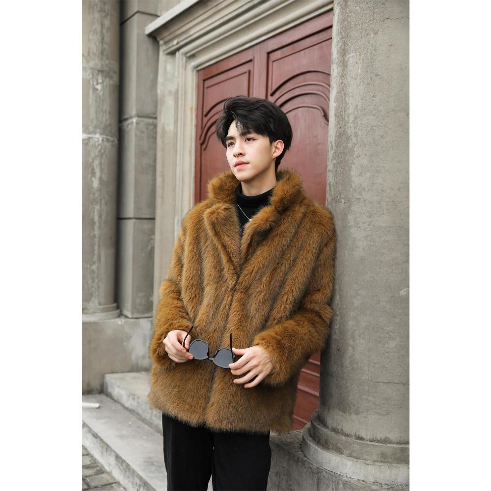 Herren Umweltfreundlicher Pelz Herbst und Winter Kurz Große Größe Pelz Plüschmantel Dick Warm Kunstpelz Lederjacke Trendy