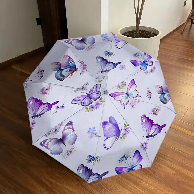 

Floral Butterfly Design Automatic Opening/Closing Umbrella with Foldable Design for Outdoor Use - Perfect Gift for Fans and Travelers1125057