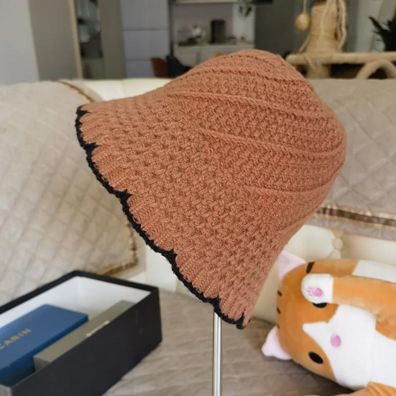New Winter Hat Ins Wind Japanese Bucket Hats Korean Version Cute Knitted Hats Wool Bucket Hat For Women Mother Mum Gift