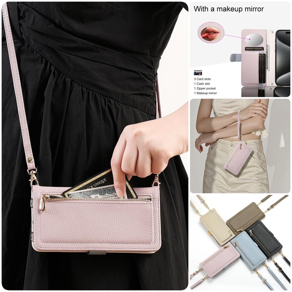 Crossbody Zipper Card Solt Wallet Leather Case For Samsung Galaxy S25 Ultra S24 Plus S23 A56 A26 A36 A16 A54 A14 A24 Book Cover