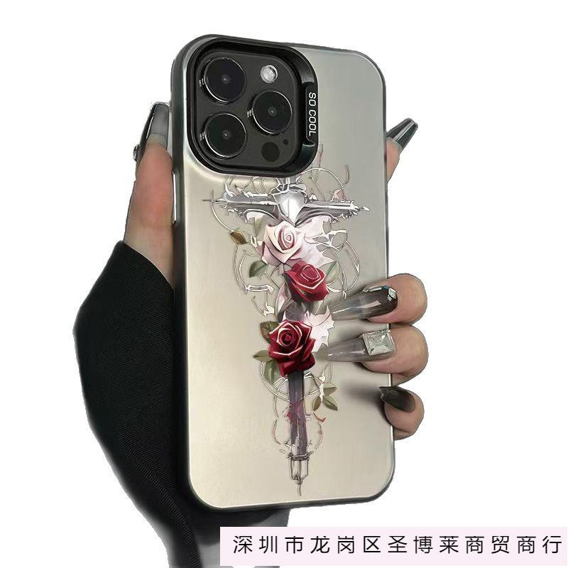 Cross Rose Is Suitable for Apple 16plus Mobile Phone Case iPhone15 New Protective Case 14 Europe, America and 13 Premium.