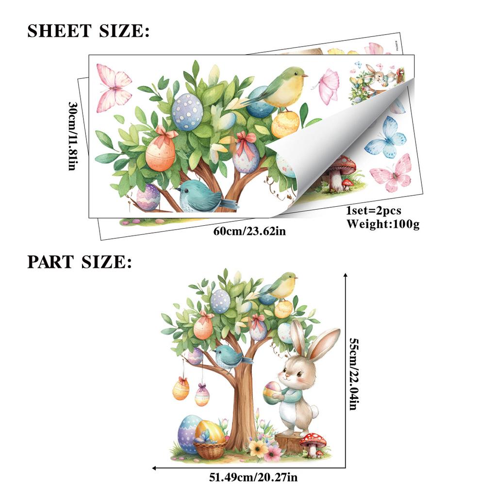 2026 Drzewko Wielkanocne Jajka Ptaki Naklejka Ścienna Samoprzylepna do Sypialni Pokoju Dziennego Dekoracja Domu