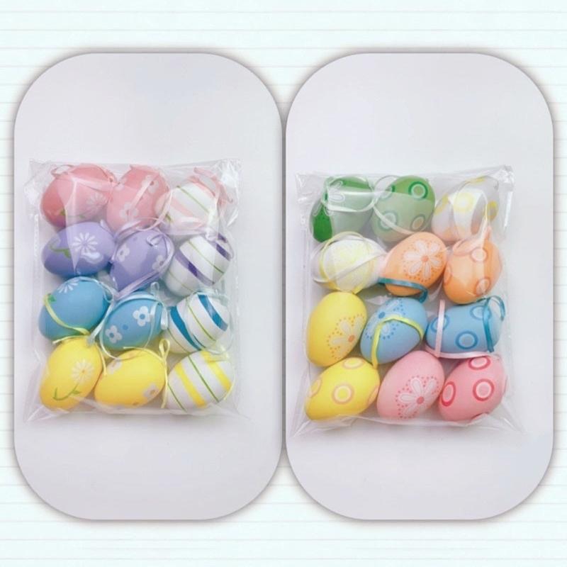 12Pcs Easter Colorful Eggs Handmade Art Ornament Decorative Crafts Supplies for Children Adults DIY Photo Props