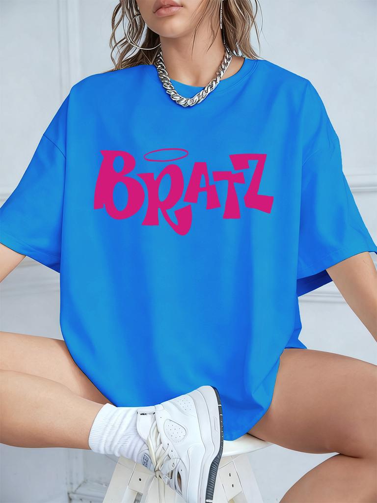 Y2K Pink Bratz Letter Prints Short Sleeve T-Shirts Womens Summer Cotton Tee Shirts Loose O-Neck Comfortable Tops Street Clothes