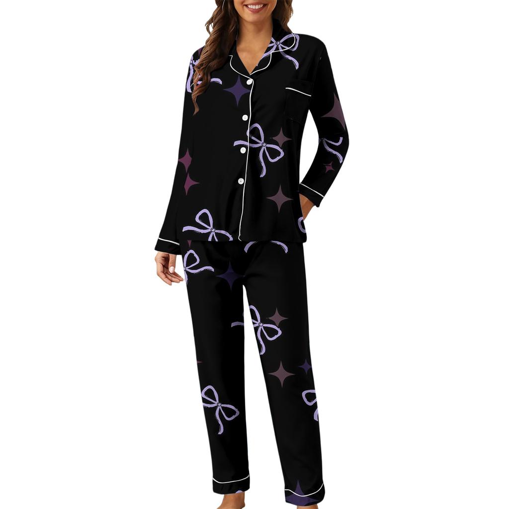 Dámská ležérní móda Volný střih Kalhoty s potiskem mašle s dlouhým rukávem Domácí set