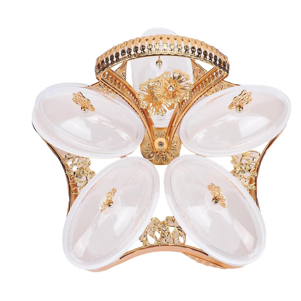 Divided Platter Gold Exquisite Serving Tray with 5 Oval Compartments Handle Lids for Fruits Nuts  