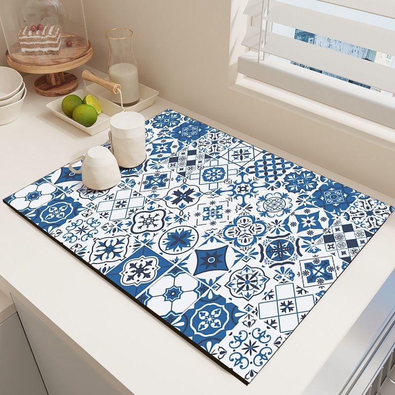 A Bohemian-style Drying Mat Super Absorbent, Non-slip, Heat-resistant Diatomaceous Earth Countertop Mat, Suitable for Dining Tables, Coffee Machines
