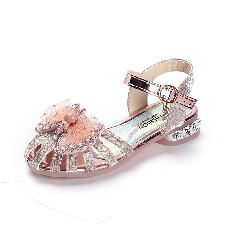 Girl's High Heel Shoes Sweet Children Princess Summer Sandals Fashion Rhinestone Crown Kid Causal Wedding Party Sandals Cut-outs