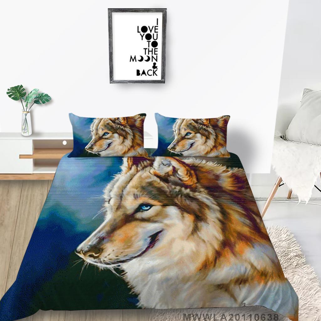 3D Wolf Theme Bedding Set with Wolf Print Quilt Cover Pillow Case 2 or 3 Pieces AU240 * 270 Extra Large Home Decoration