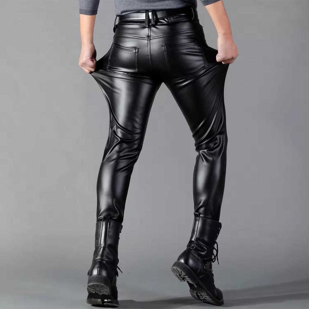 Pantaloni da uomo in pelle PU per Primavera ed Estate Skinny Fit Elastici Pantaloni da Biker per Club Notturno, Festa e Ballo Sottili