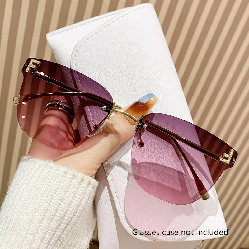 Frameless Square Sunglasses Fashion Trend Cutting Edge Large Frame Sunglasses Women's Letters F Street S Sunglasses 98