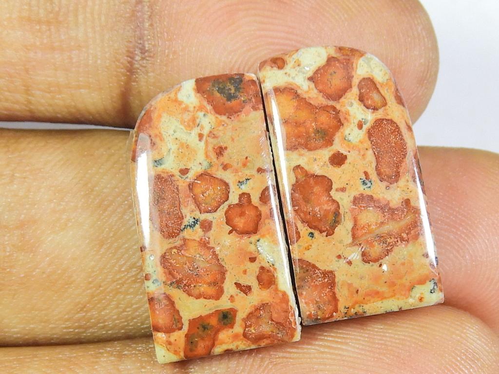 Natural Poppy Jasper Matched Pair Fancy Cabochon Loose Gemstone 11X21X04 MM SK-151