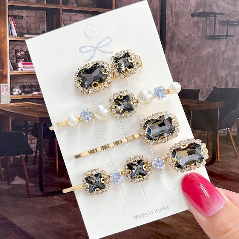 Fashion Shiny Luxury Full Crystal Pearl Women Barrettes Waterdrop Hair Clip Hairgrips Geometric Hair Accessories Korean Headwear