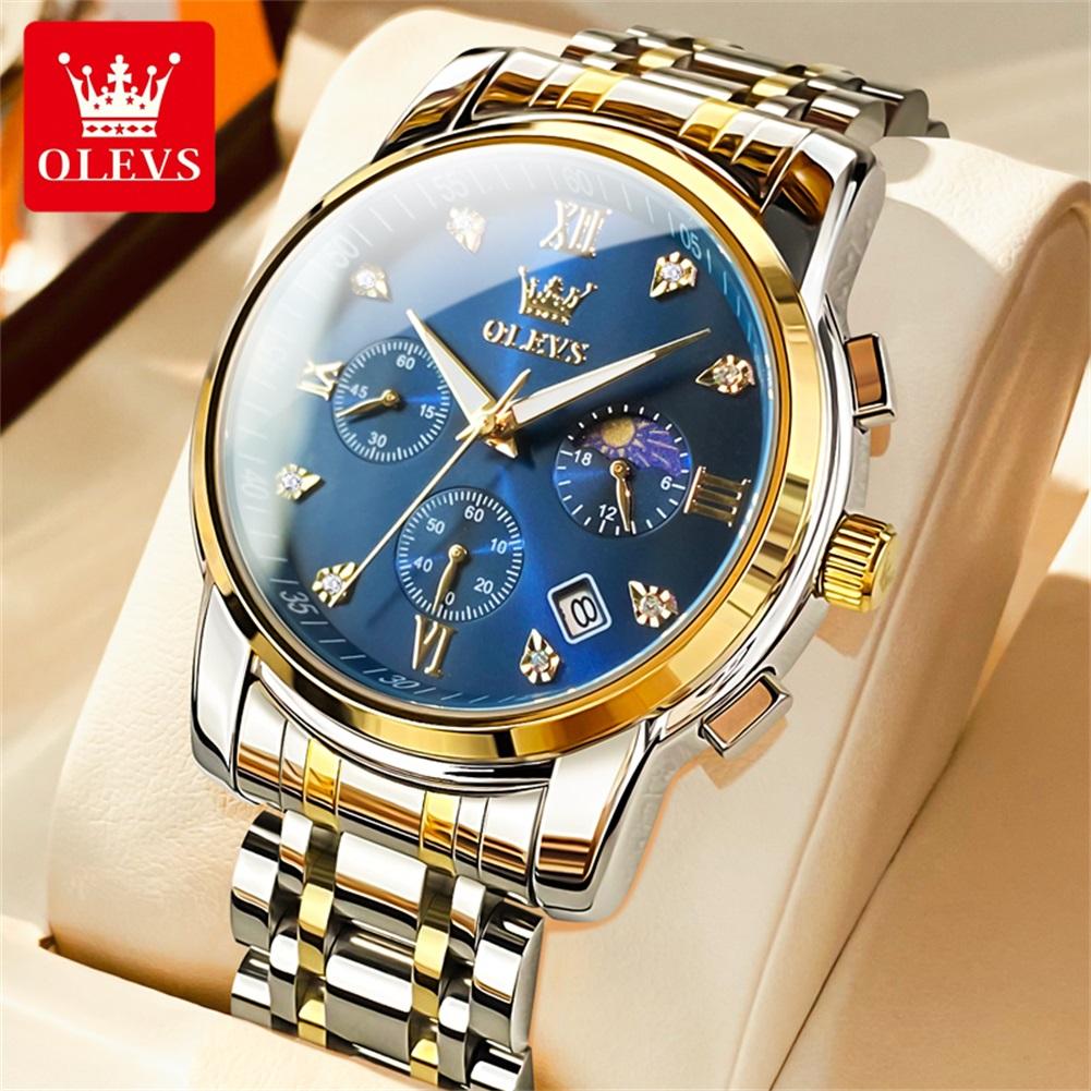 OLEVS 2858 Quartz Watch Men's Deep Waterproof Stainless Steel Strap Calendar Luxury Men's Watch