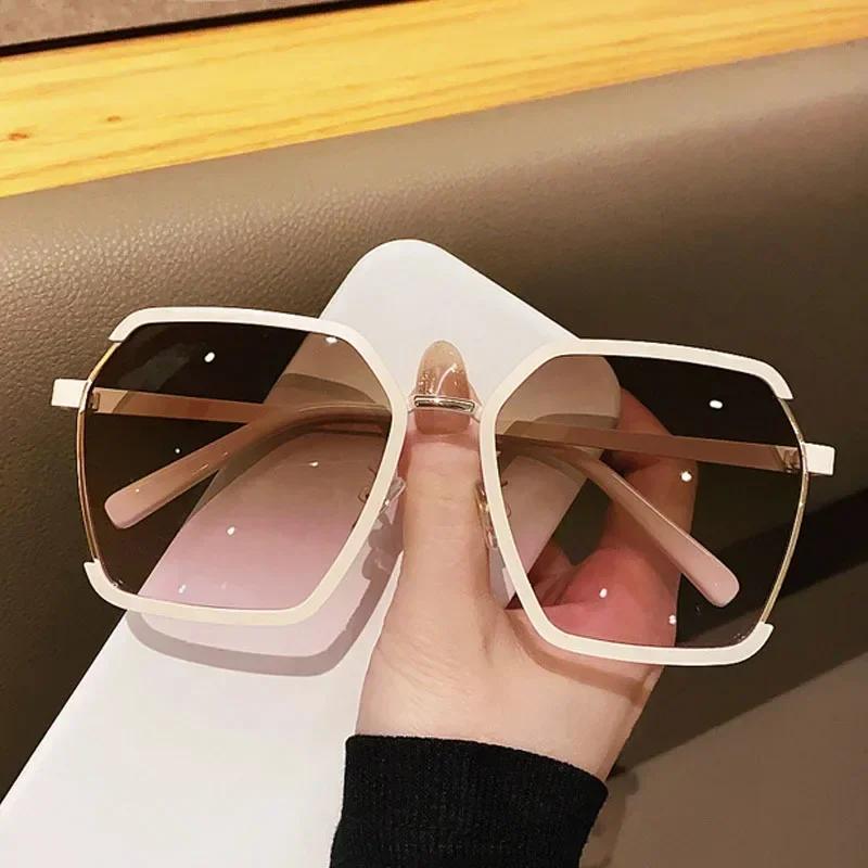 Square Sunglasses for Women Oversized White Tea Original Brand Design Sun Glasses Female Shades Travel Sunshade Lentes