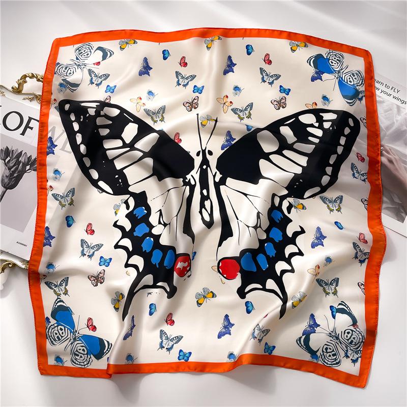 Silk Scarf Women'S Scarf Shawl 70Cm Korean Small Square Scarf Satin Surface Print Sun-Proof Headscarf