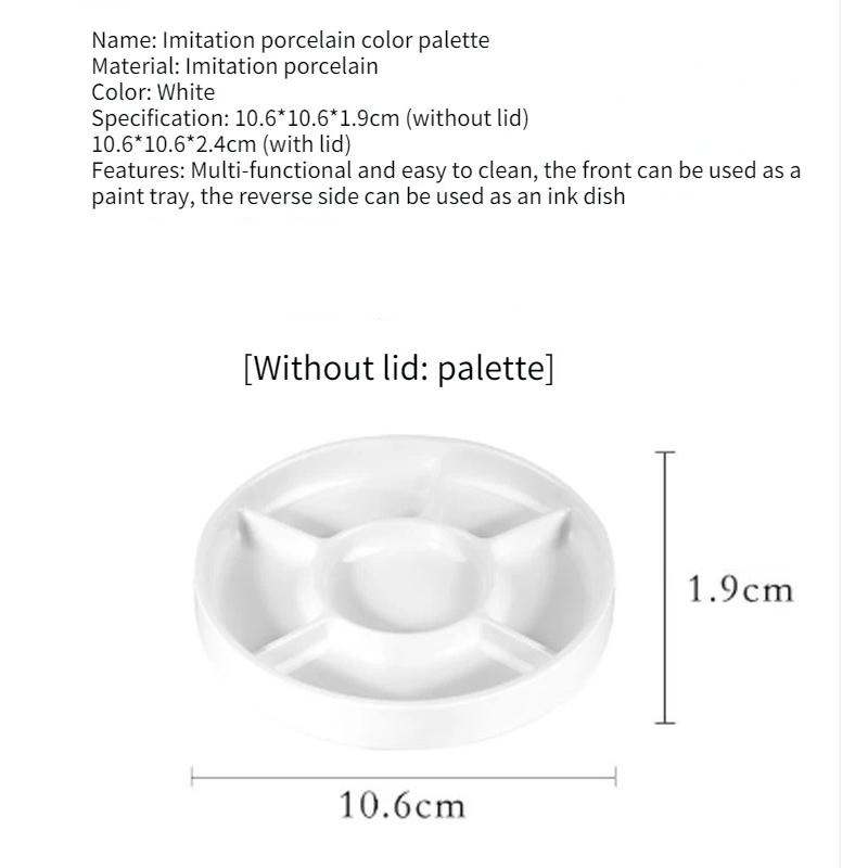 Imitation Porcelain Round Palette with Lid Acrylic Watercolor Painting Multifunctional White Paint Tray Artist Supplies