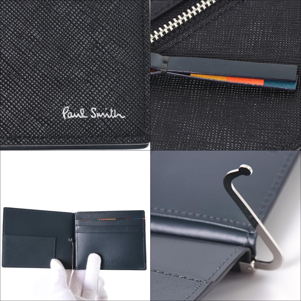 Paul Smith Wallet with Money Bright Stripe Cowhide 813019 P914 No Clip, Puller, SS24, Bifold/Mini Wallet, Leather, (01. Black, Personalization)