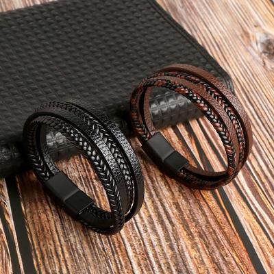 Men's and Women's Hand-Woven Leather Bracelet with Magnetic Stainless Steel Clasp