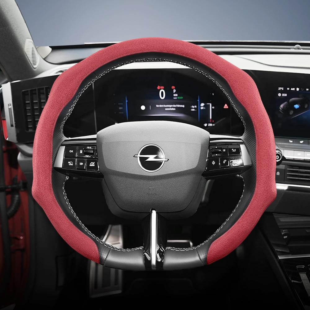 Convient pour Opel Housse de Volant Premium en Daim à Clipser, Antidérapante et Durable, Volant Rond et en Forme de D Disponibles