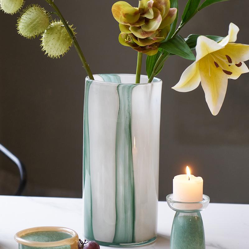 Luxury Striped Glass Vase for Living Room Tabletop Flower Arrangement Decor