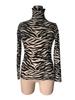 Women's Zebra Print High Neck Mesh Slim T-Shirt Tops for Women Versatile Closet Essential Fashion Items Shirt