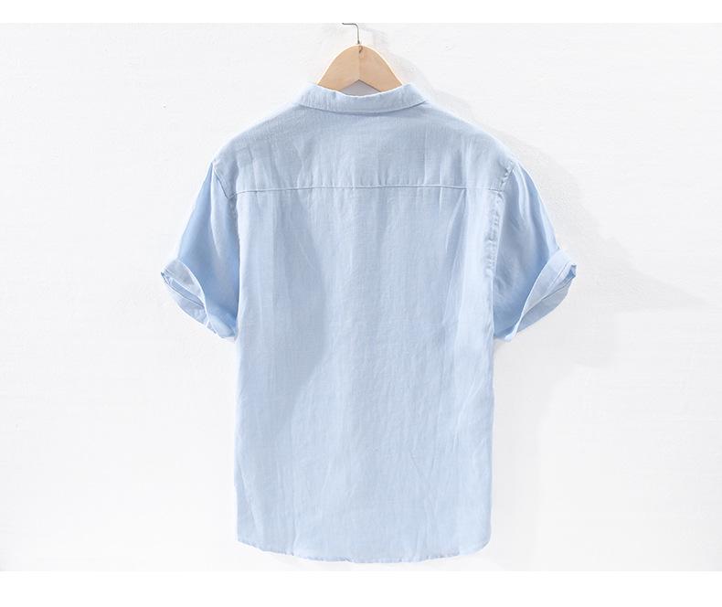 Camisa Casual de Manga Curta de Linho Puro para Homem - Estilo Versátil, Atacado 9012