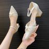 Fashion Shoes Female 2025 Fashion Ankle Strap Women's Pumps Autumn Pointed Toe Solid Color Shoes Ladies Chunky Heels Sexy Dress Heels